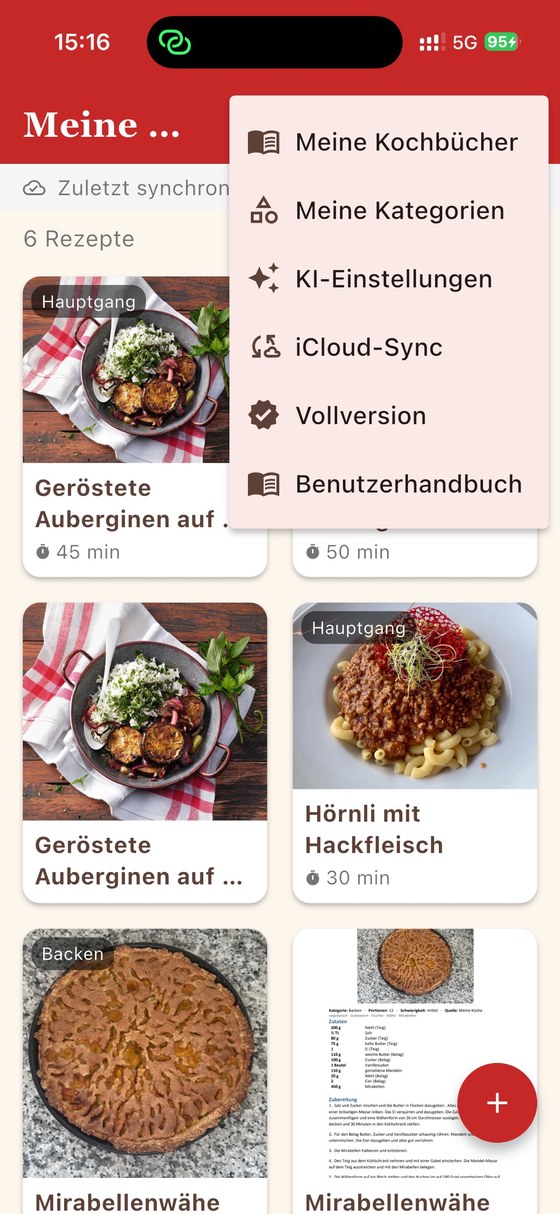 Menü mit „Meine Kochbücher“